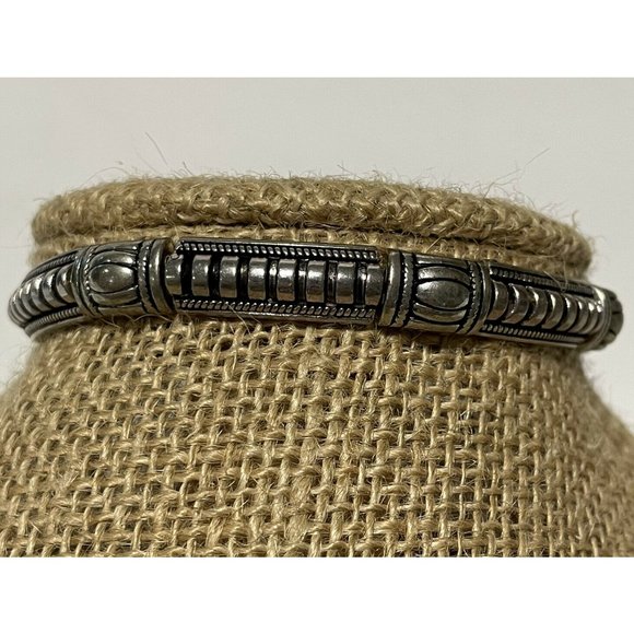 silver tone stretch Rectangle Station Bangle Bracelet Art Deco Black - Picture 1 of 6